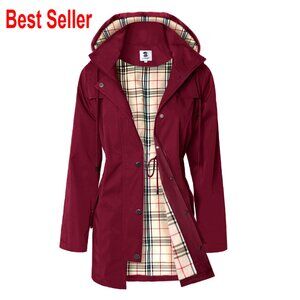 Long Hooded Rain Jacket Windbreaker Outdoor Active Performance Loose Fit